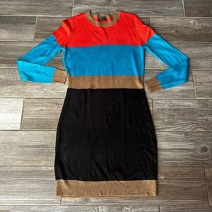 I Ronsson Womens Color Block Long Sleeve Knit‎ Sweater Dress Work Wear- Medium